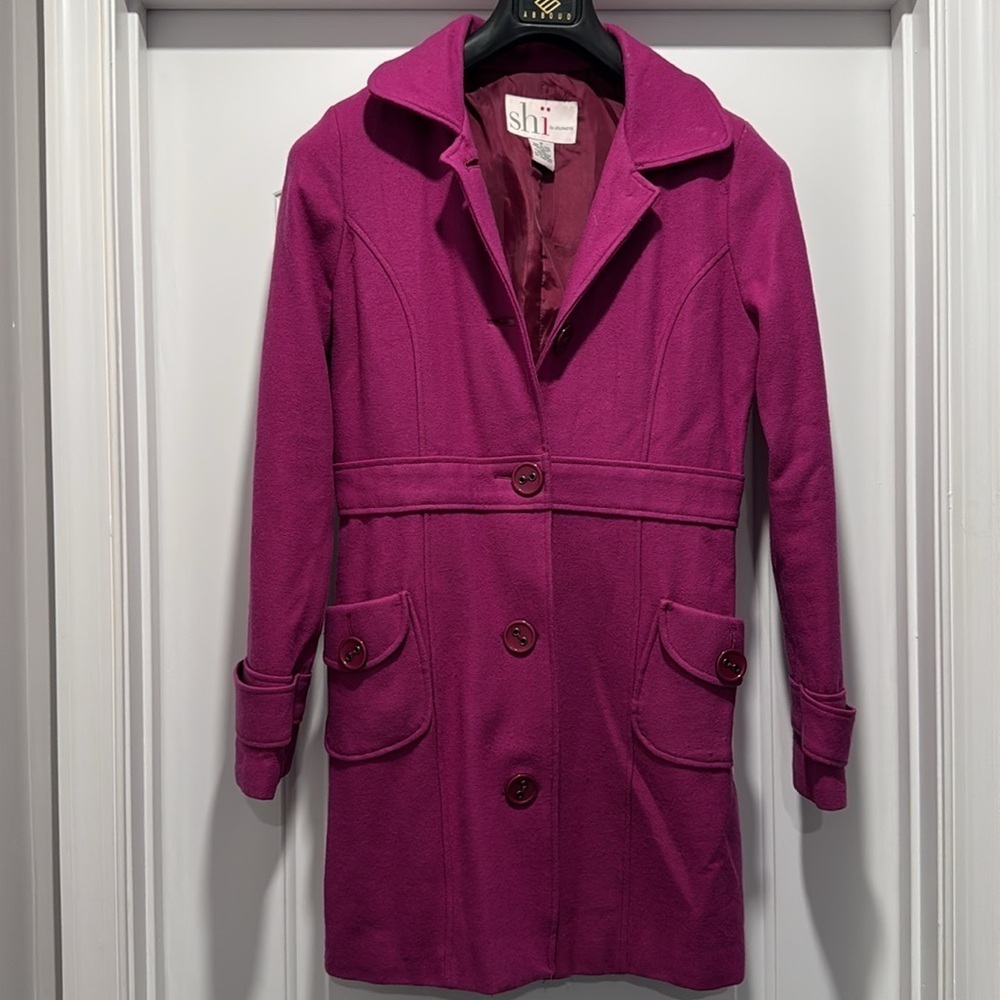 🟣 SHI BY JOURNEYS MID LENGTH MAGENTA COAT SIZE MEDIUM